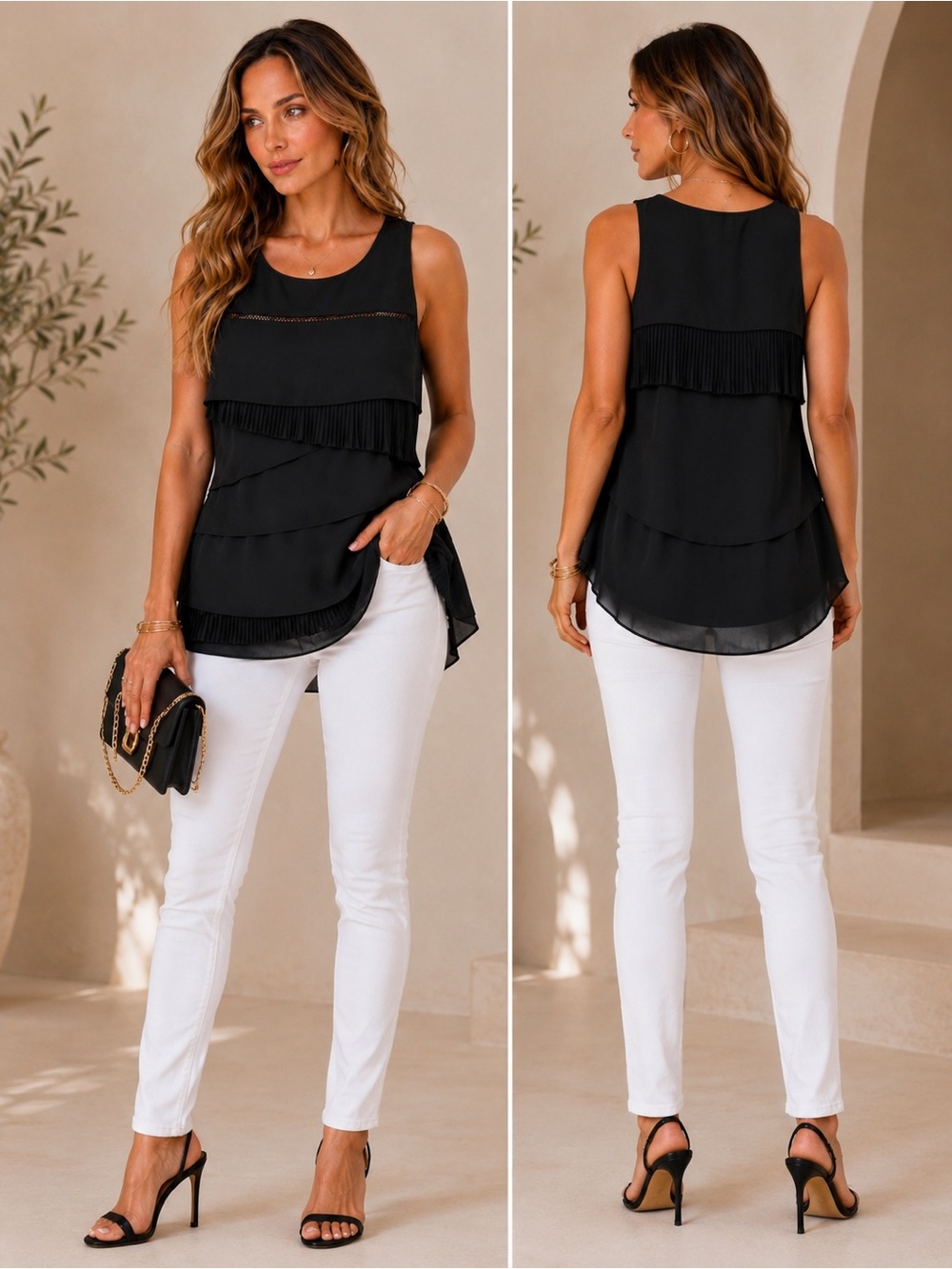 Express Black Tiered Ruffle Sleeveless Blouse small